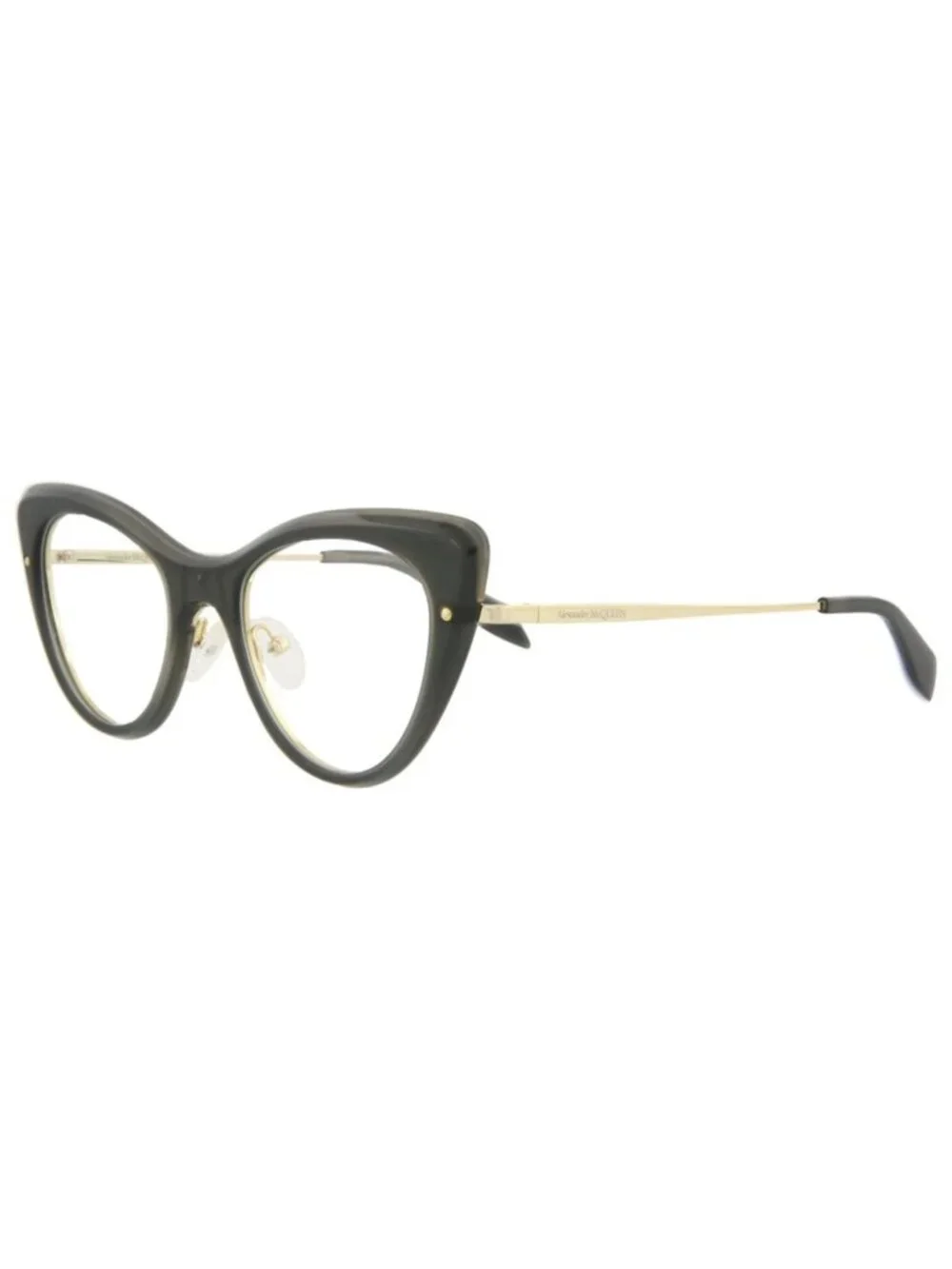 New Alexander McQueen Women's Eyeglasses Cat Eye Acetate Frame Grey Gold